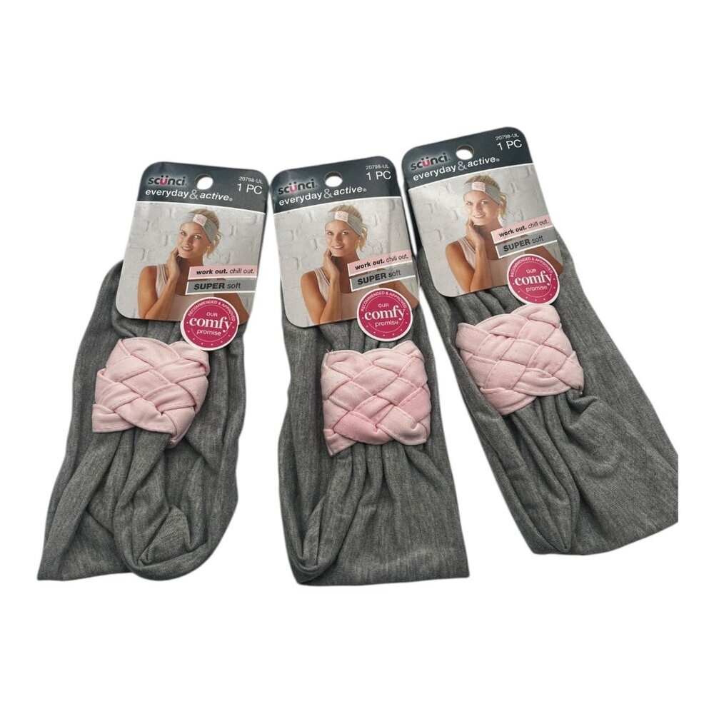 3X Scunci Everyday & Active Braided Luxury Headwrap Headbands Gray Pink Stylish‎
